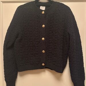 H&M Blue Textured Cardigan with Gold Buttons